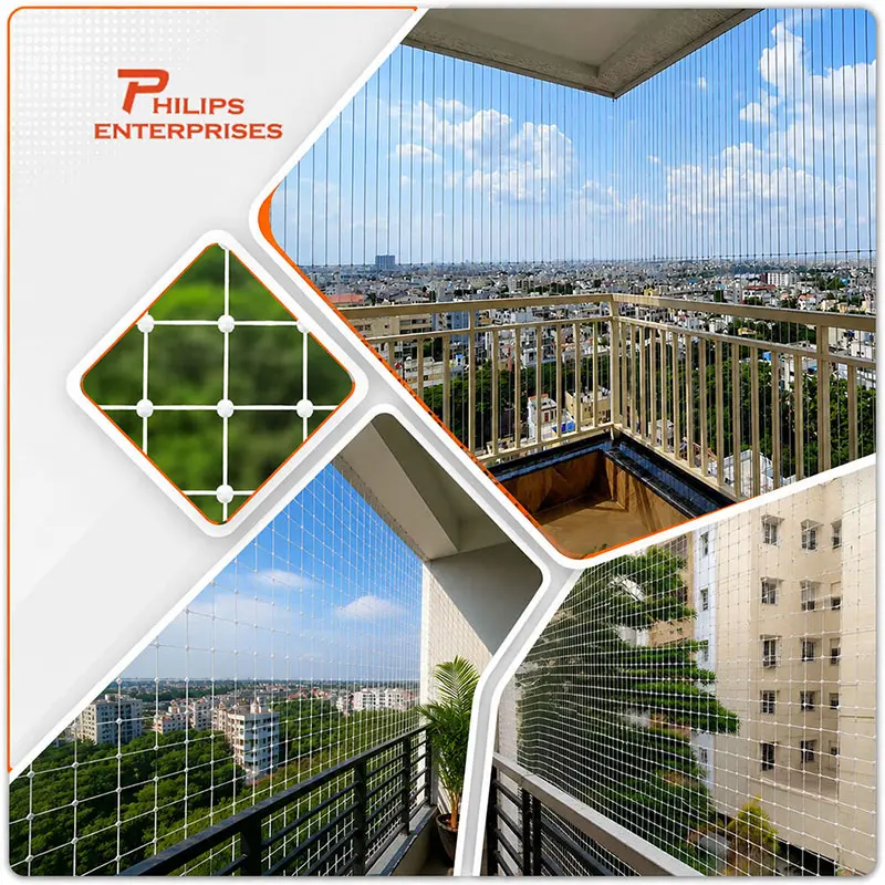 Net installation team fitting a safety net on a residential balcony in Hyderabad