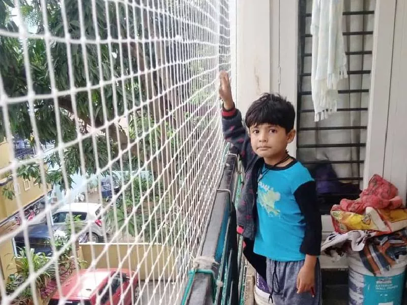 Children safety net installed on balcony in Hyderabad apartment