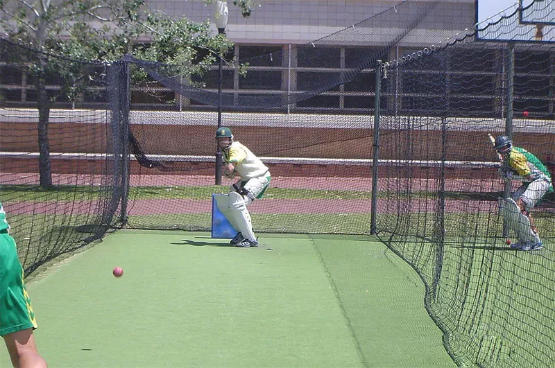 Cricket practice nets installation at a sports facility in Hyderabad