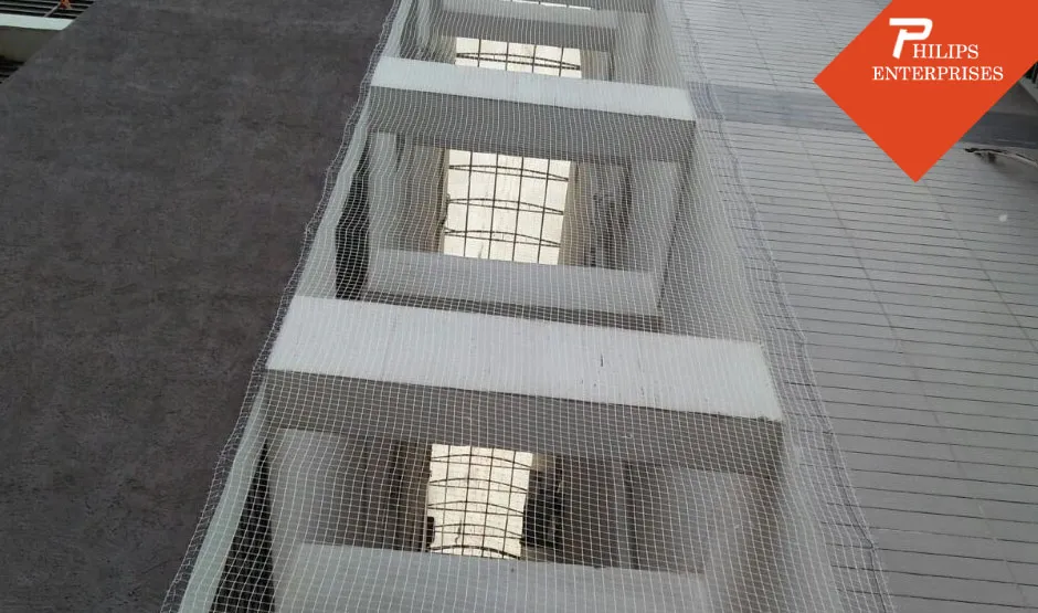 Completed duct area bird safety net installation