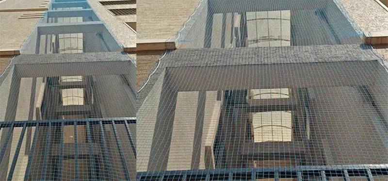 Duct area safety nets installed in an apartment building in Hyderabad